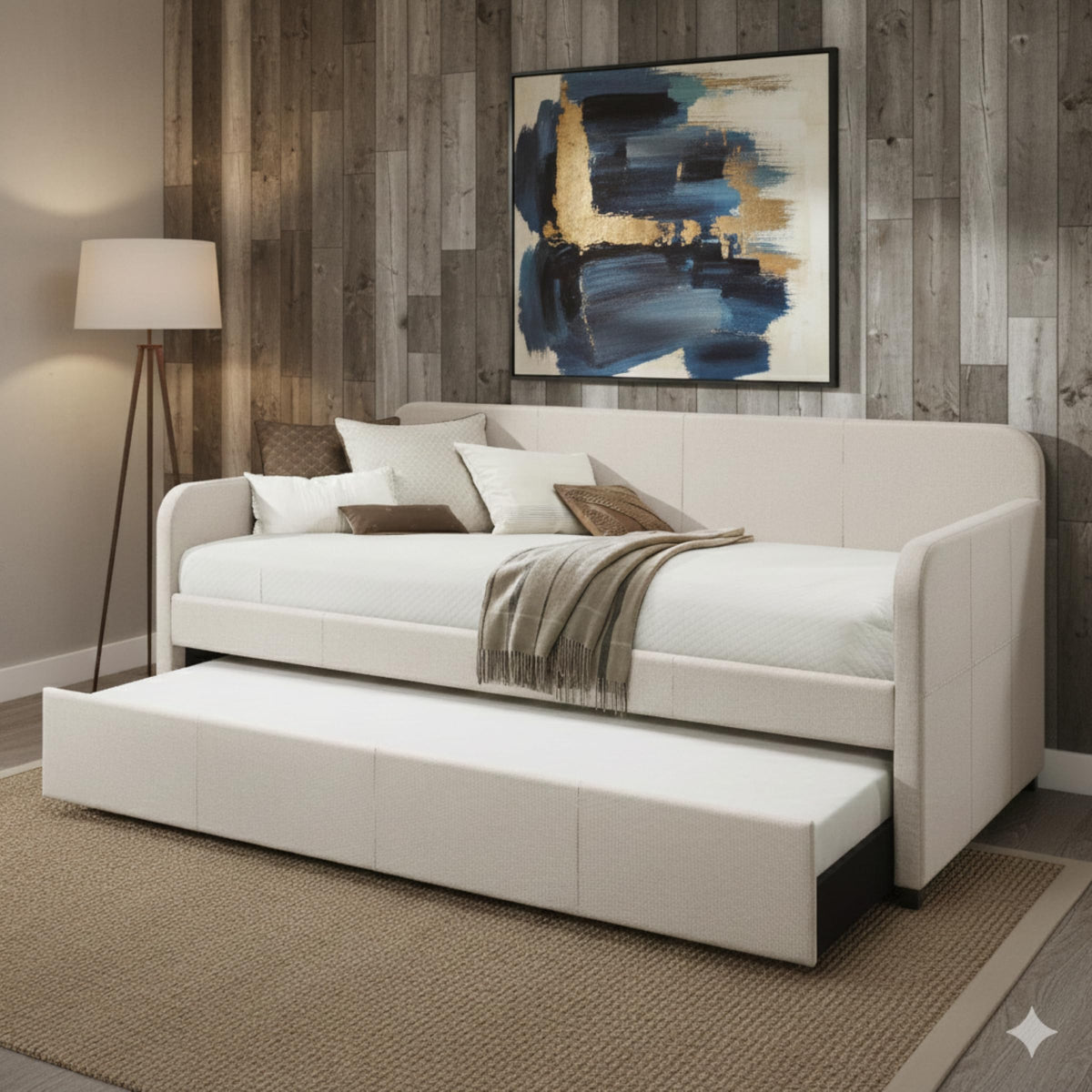 Beige Twin Daybed with Pull-Out Trundle N21598