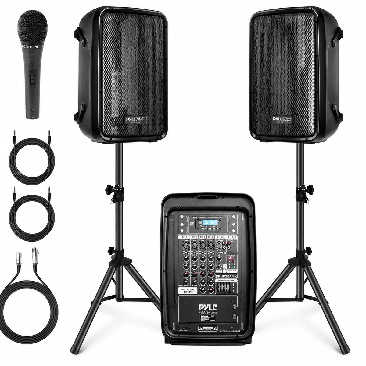300 W Portable Wireless Bluetooth PA Speaker DJ Mixer Bundle Q189