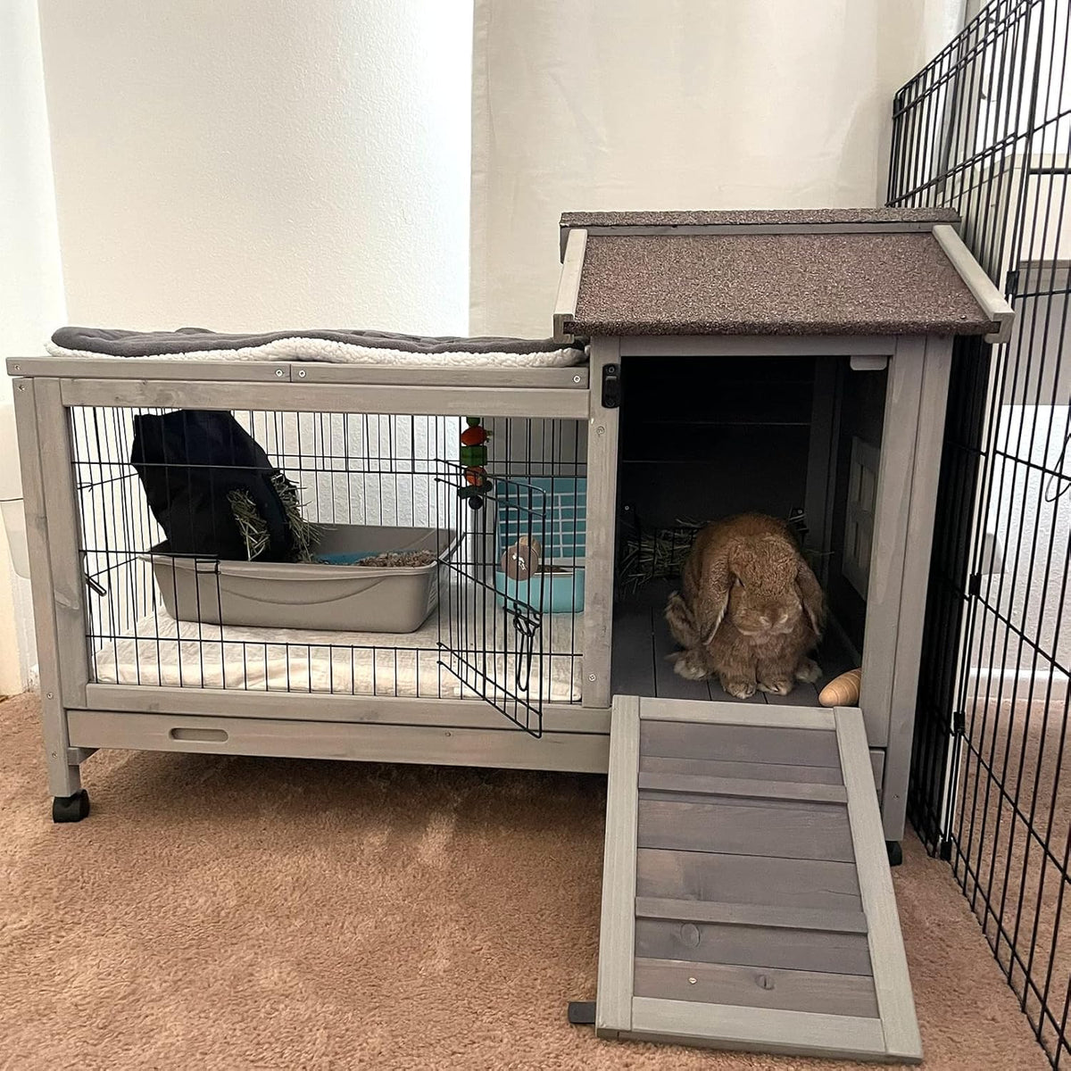 Wood Rabbit Hutch with Wire Mesh B5020