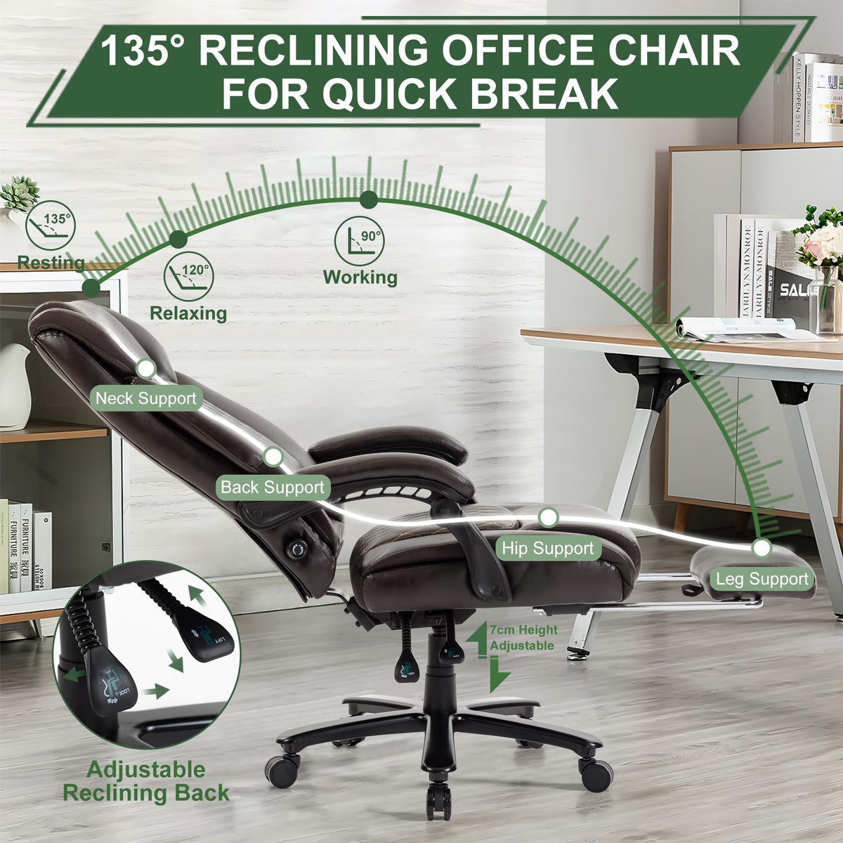 Brown Reclining Executive Office Chair with Footrest G823874