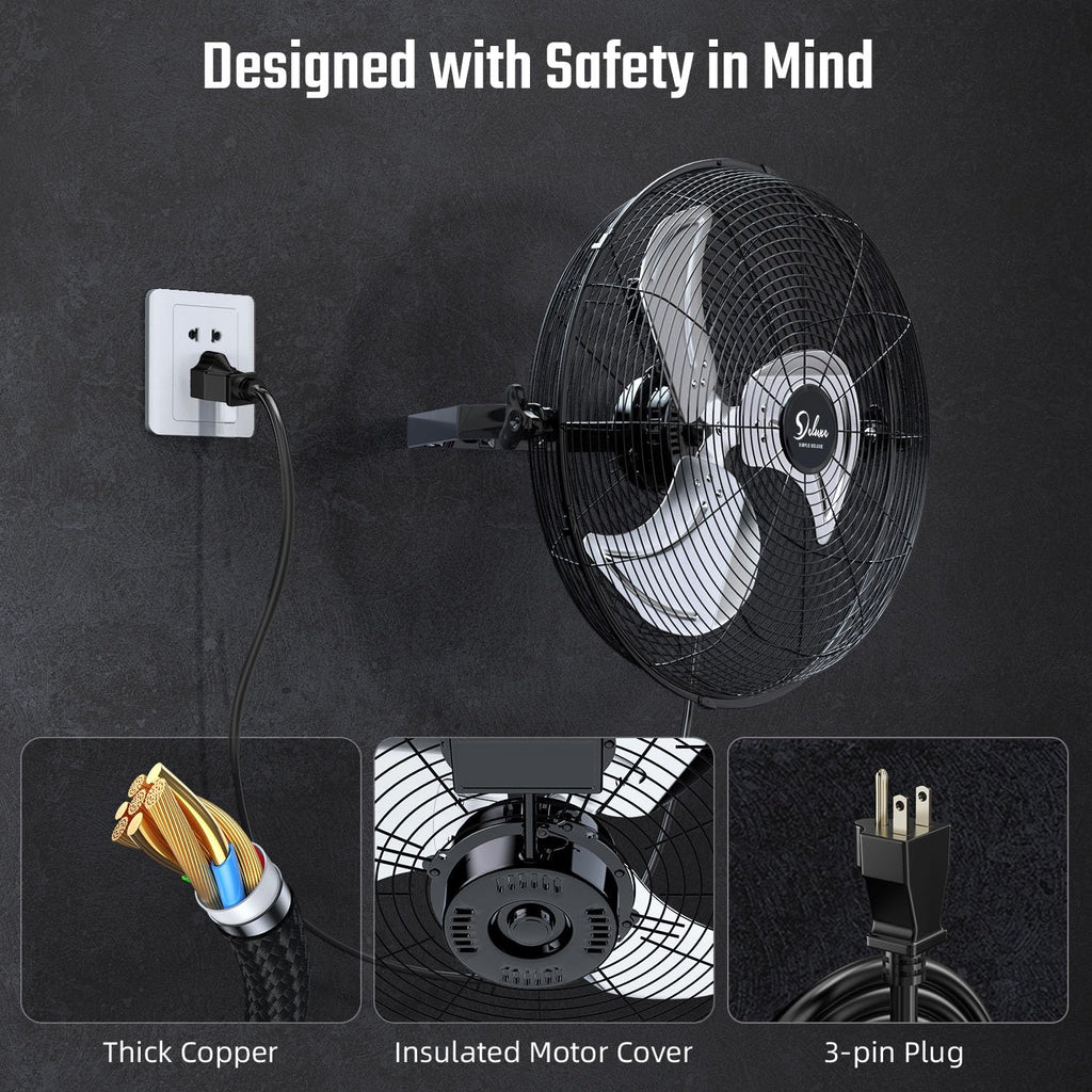 20 Inch 3 Speed Black Wall-Mount Fan U311393
