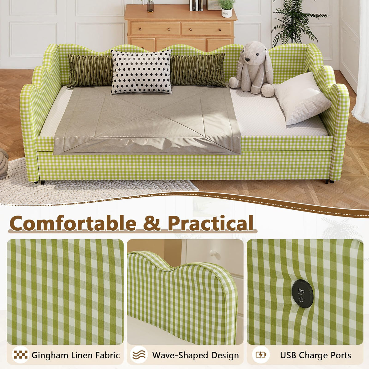 Twin Size Upholstered Daybed with Pop Up Trundle U19069