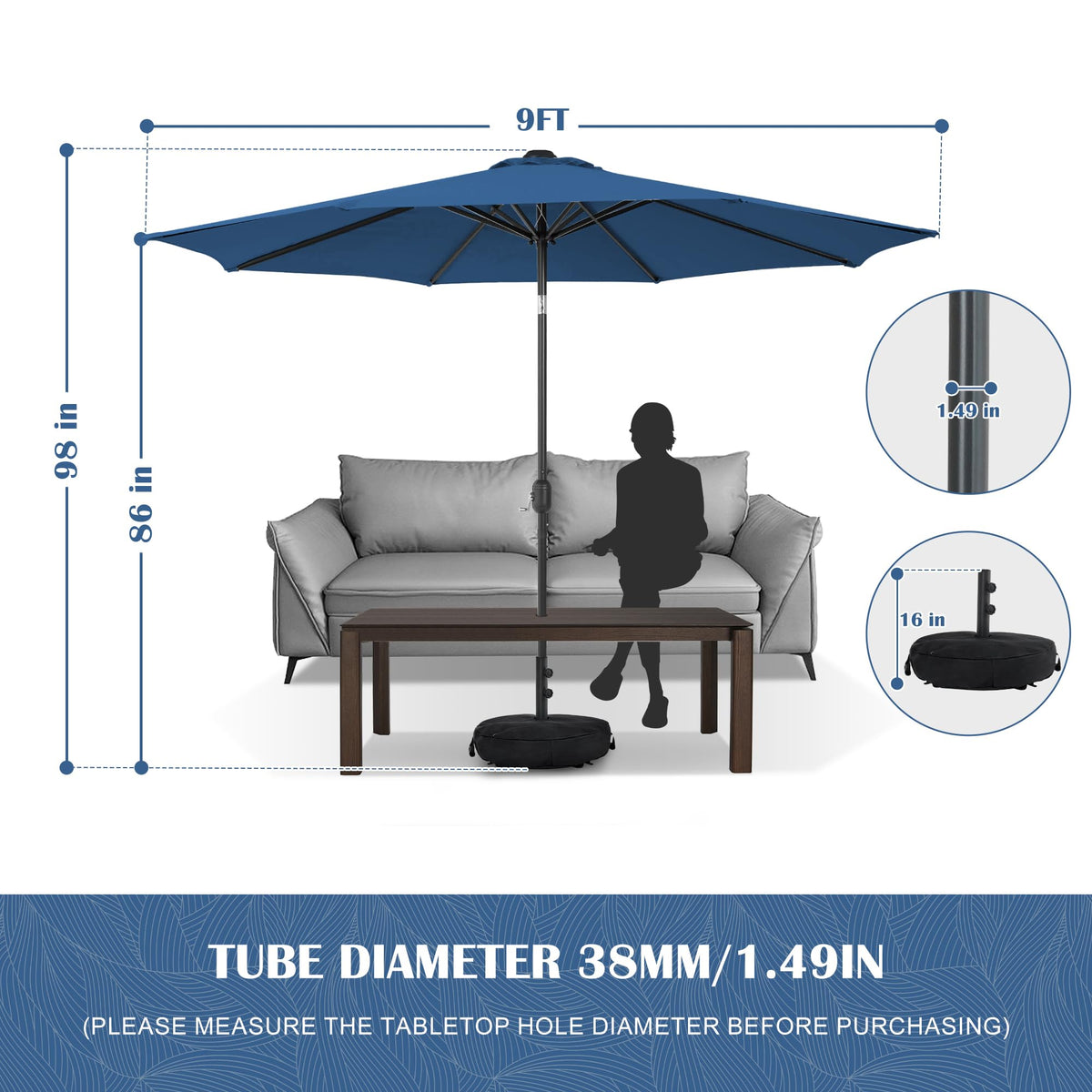 9 FT Patio Umbrella with Base I404