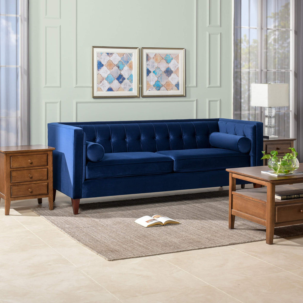 84" Navy Blue Velvet Tufted Sofa E78170