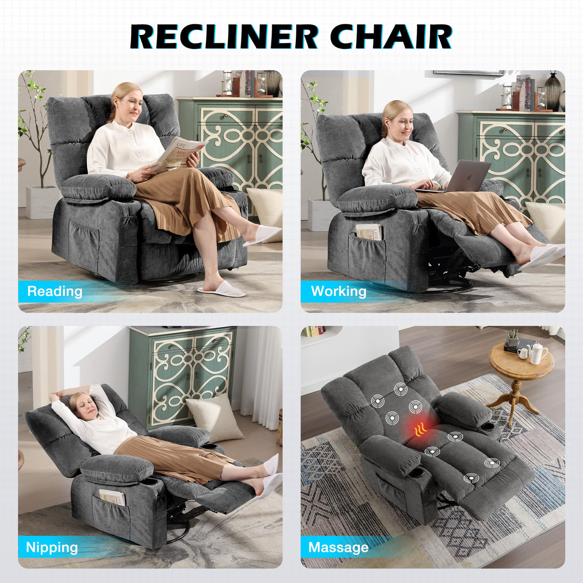 Oversized Recliner Chair with Massage and Heat F6747