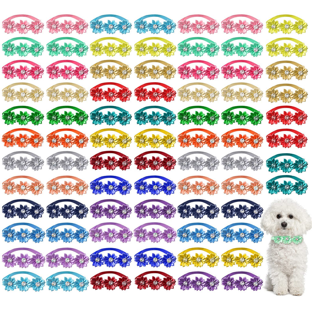 80 Pcs Dog Bowtie Flower Collar Adjustable J98475