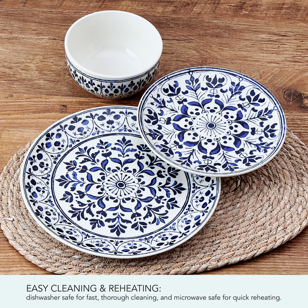 12 Piece Blue Stoneware Dinnerware Set S46507
