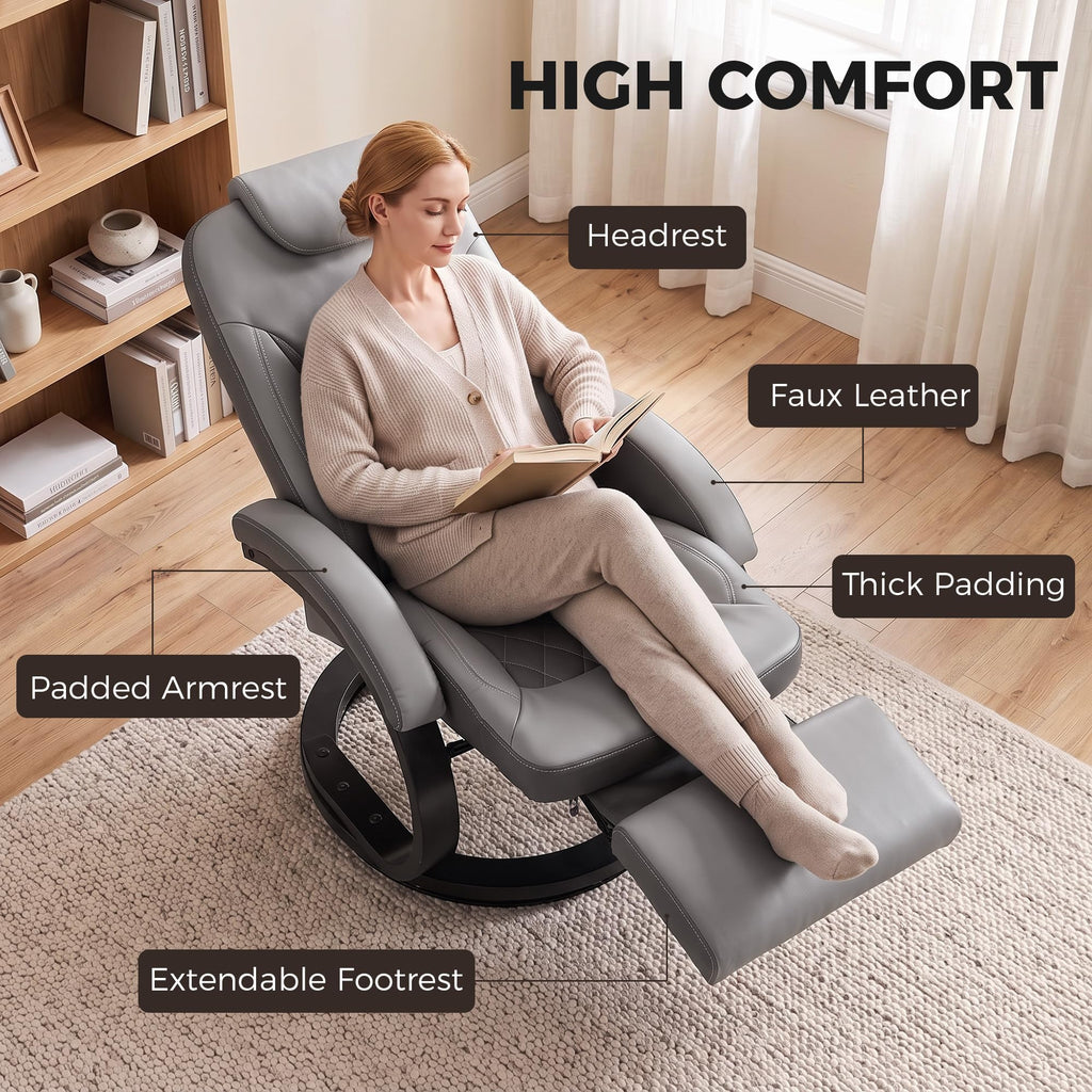 Gray Manual Recliner Chair with Footrest C166