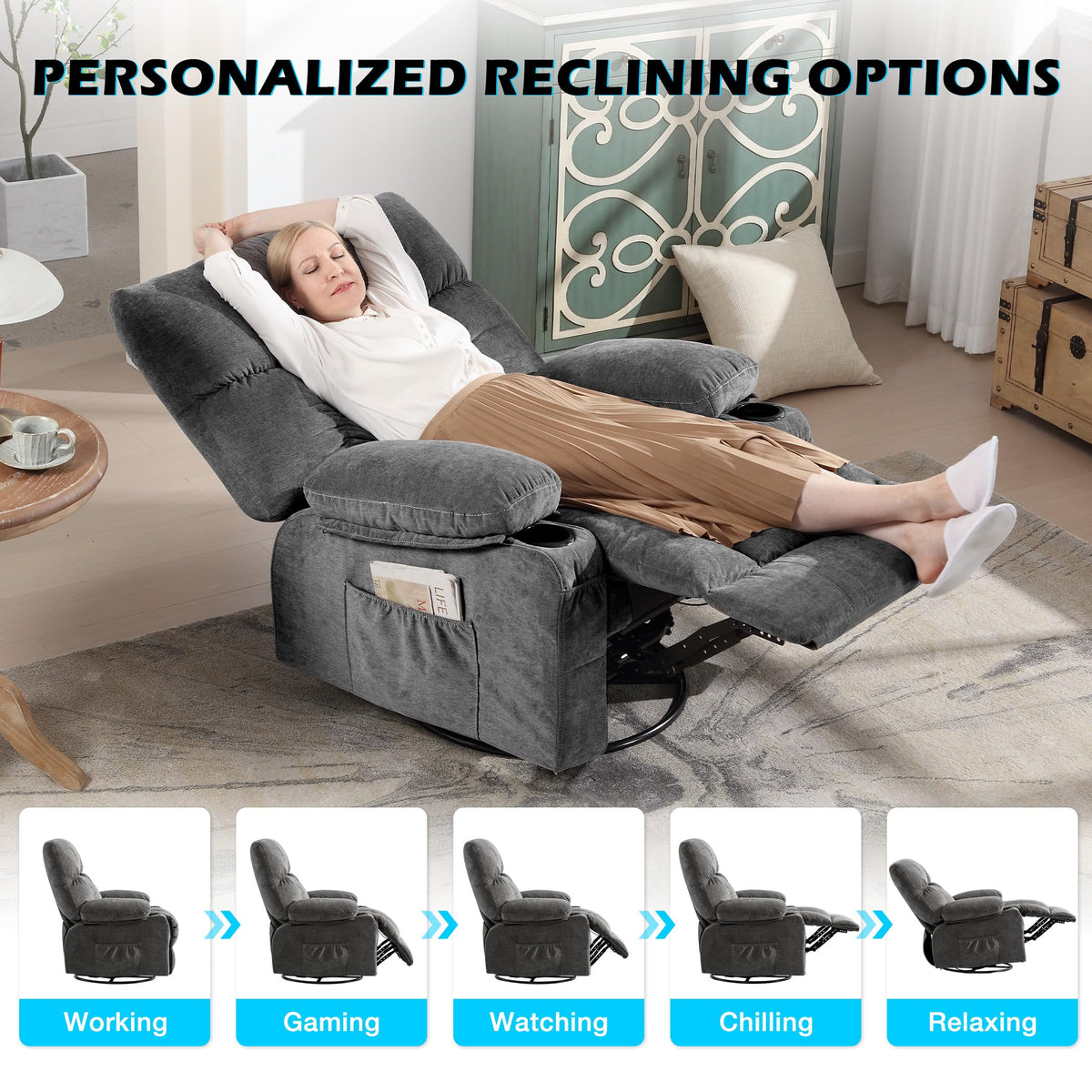 Oversized Recliner Chair with Massage and Heat F6747
