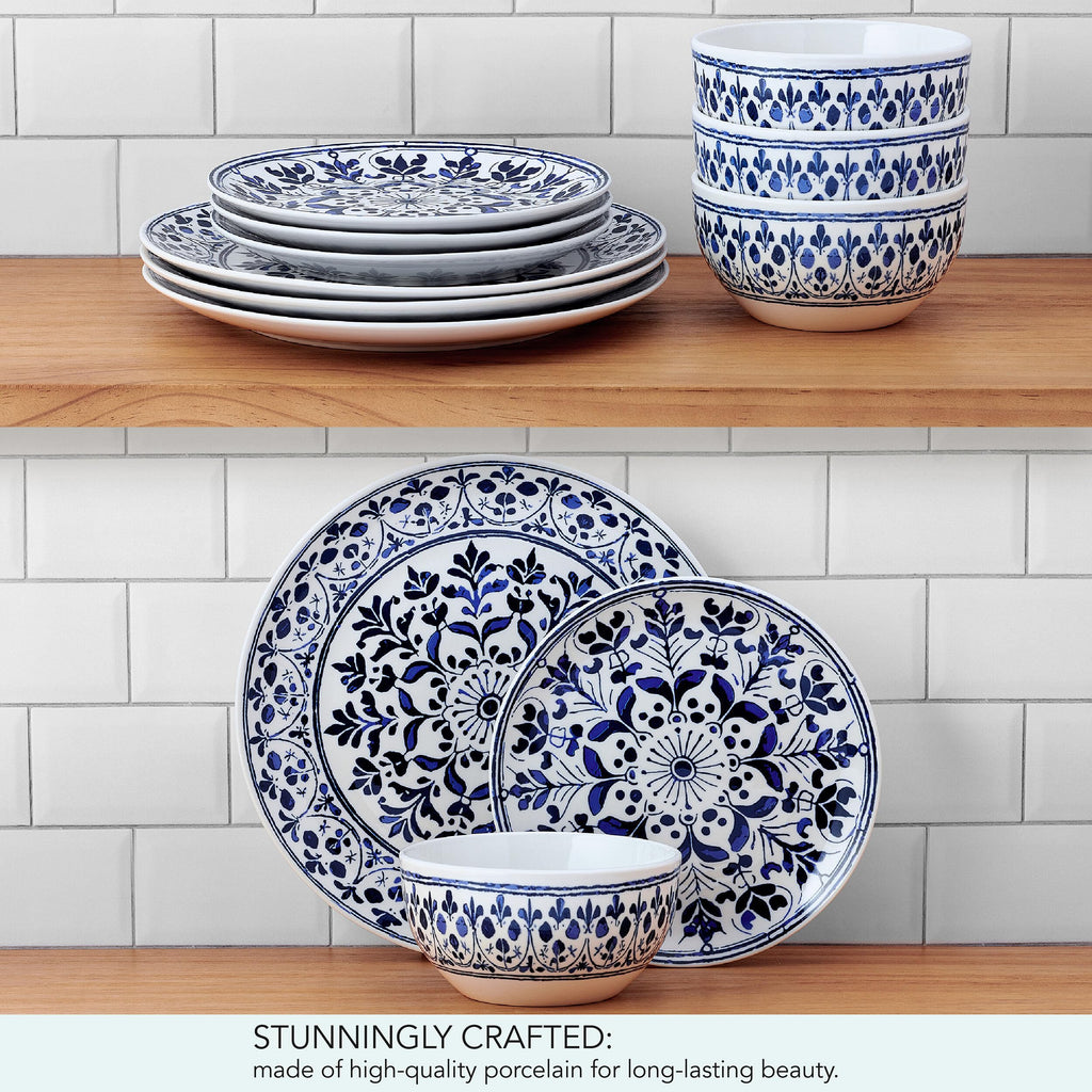 12 Piece Blue Stoneware Dinnerware Set S46507