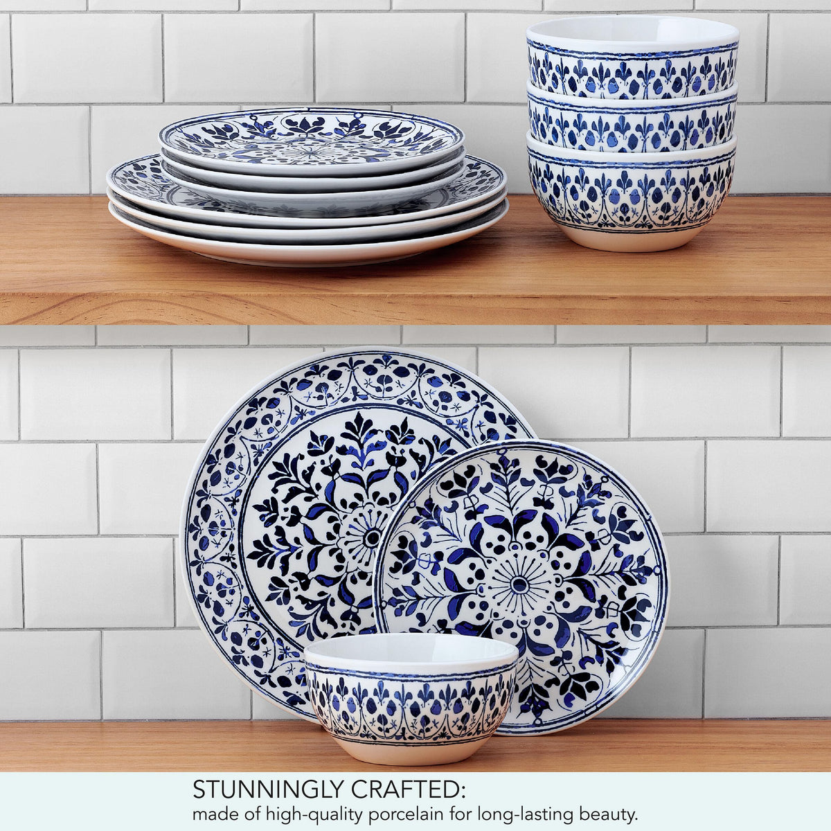 12 Piece Blue Stoneware Dinnerware Set S46507