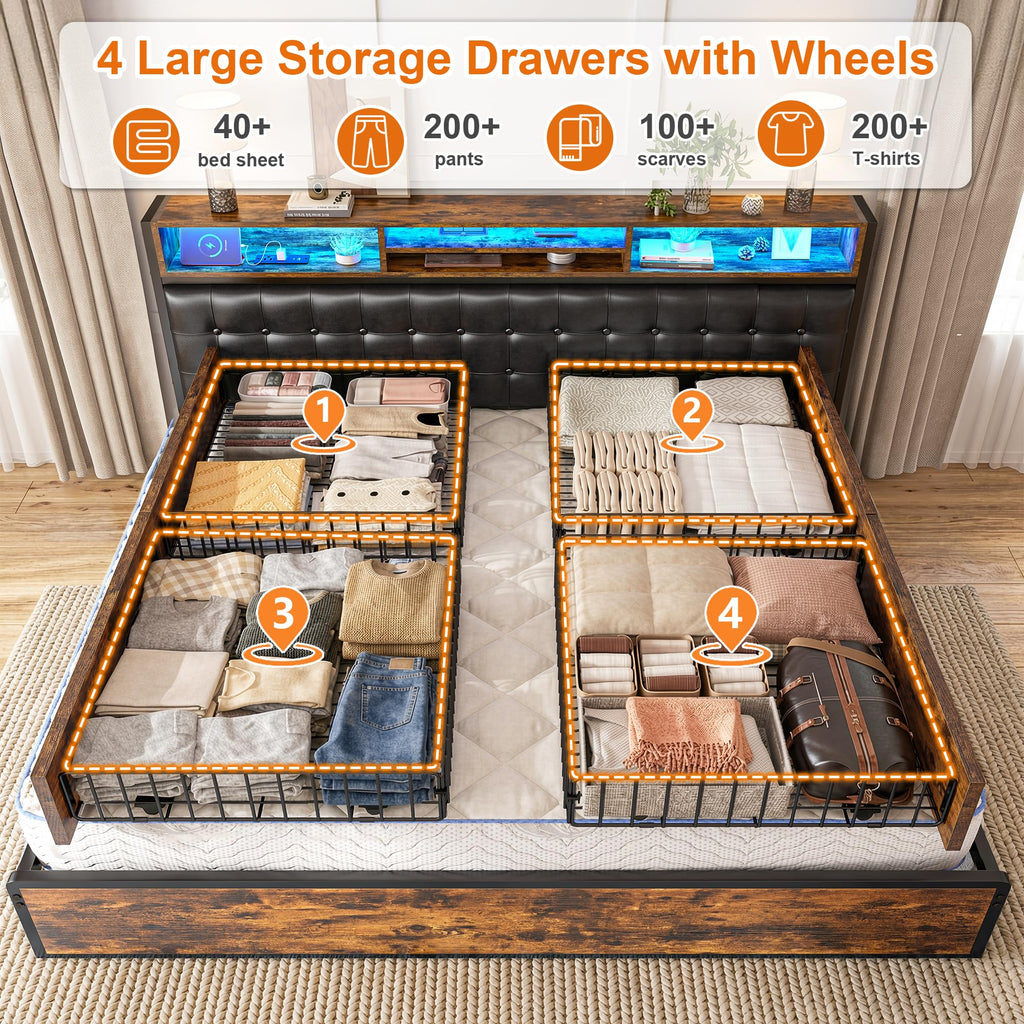 King Bed Frame with 4 Drawers Z633961
