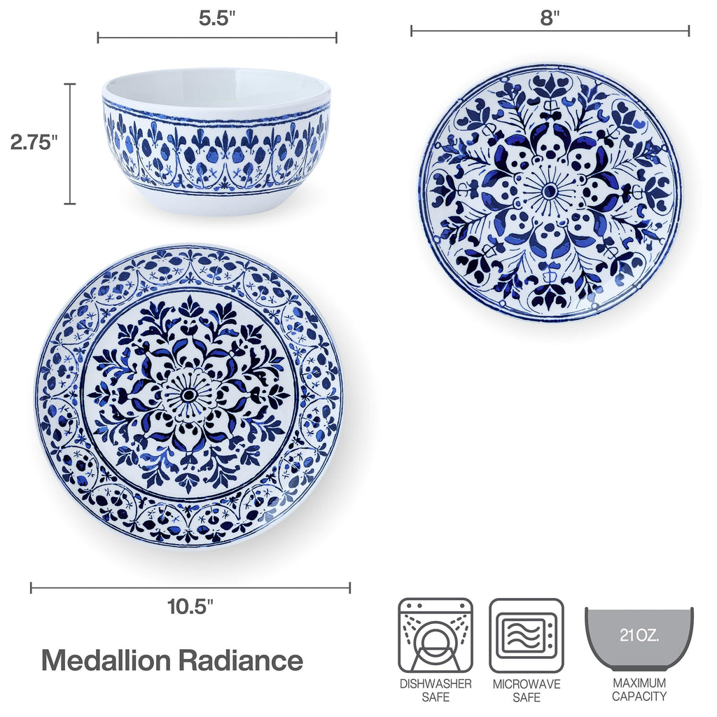 12 Piece Blue Stoneware Dinnerware Set S46507