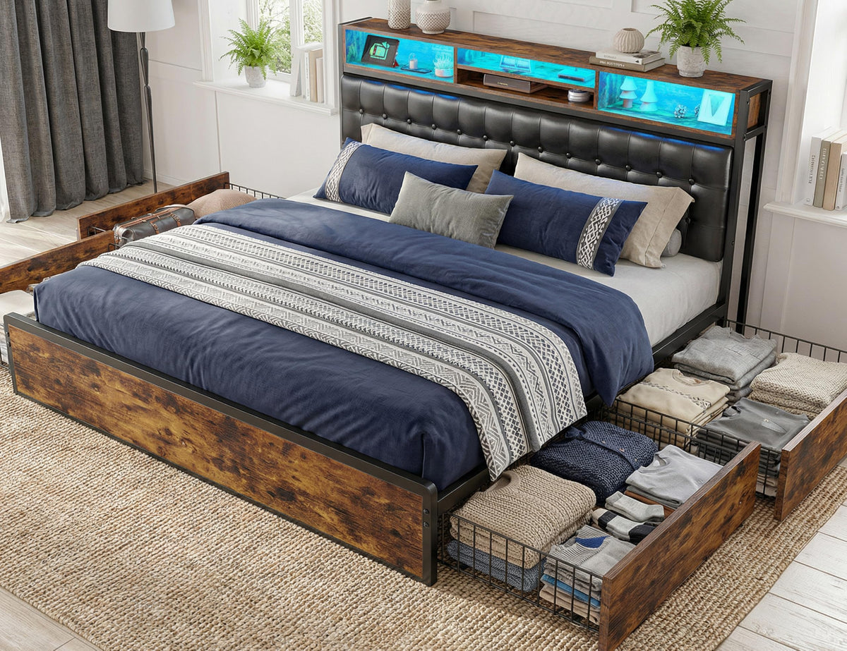King Bed Frame with 4 Drawers Z633961