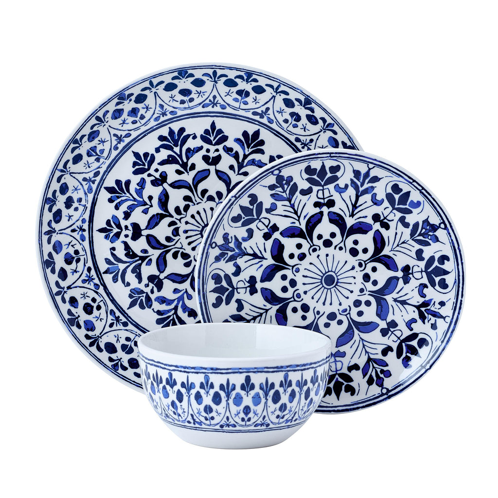 12 Piece Blue Stoneware Dinnerware Set S46507