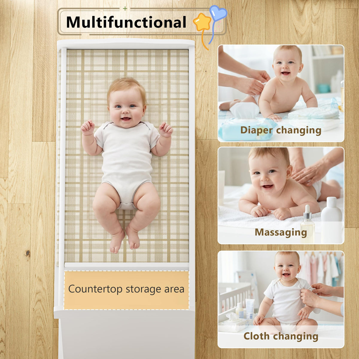 White Baby Changing Table with 4 Drawers R354315