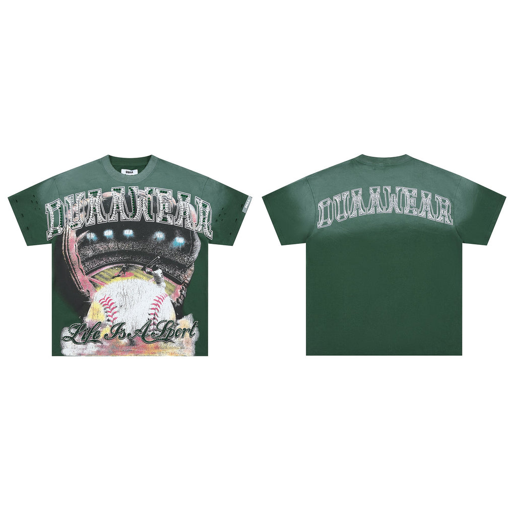 DUAA Life Is A Sport Stadium Baseball Distressed Vintage Graphic Tee