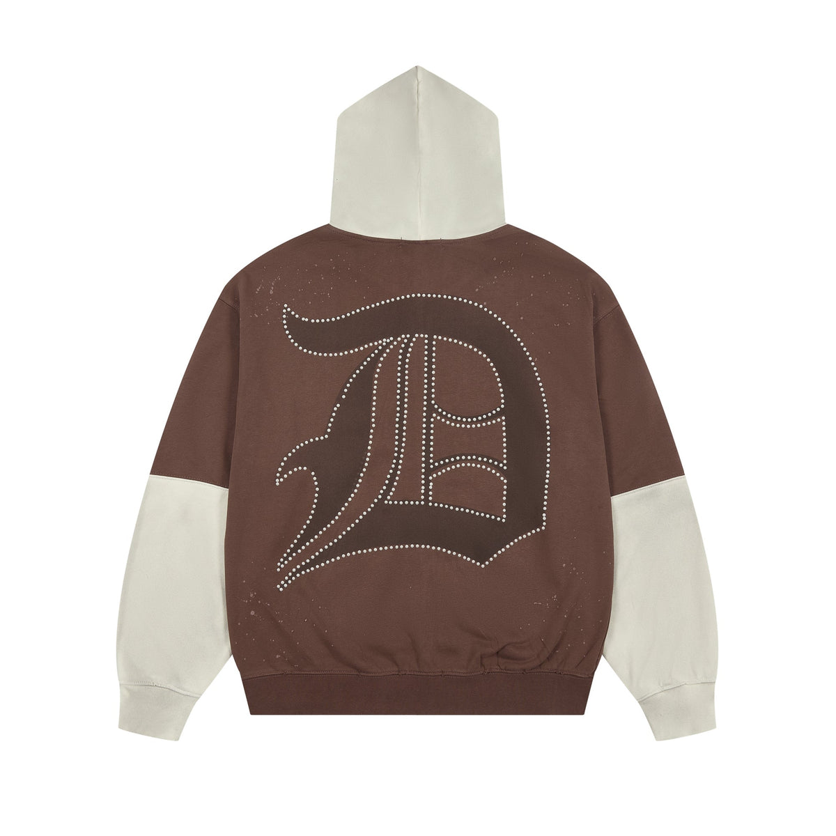 DUAA Two‑Tone Patchwork Distressed Gothic Logo Zip‑Up Hoodie